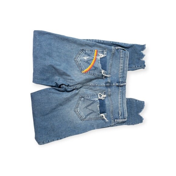 Mother Rainbow Pocket Jeans SZ 26 High-Waisted Looker Ankle Chew Denim Distress - Picture 12 of 13